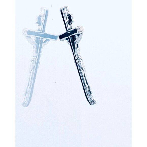 Sterling Silver 925 Textured Crucifix Pendant Oxidized Hammered Finish Religious - Picture 4 of 11